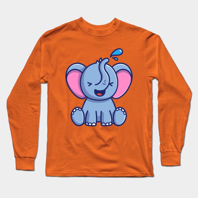 Cute Elephant Play Water Cartoon Long Sleeve T-Shirt by Catalyst Labs